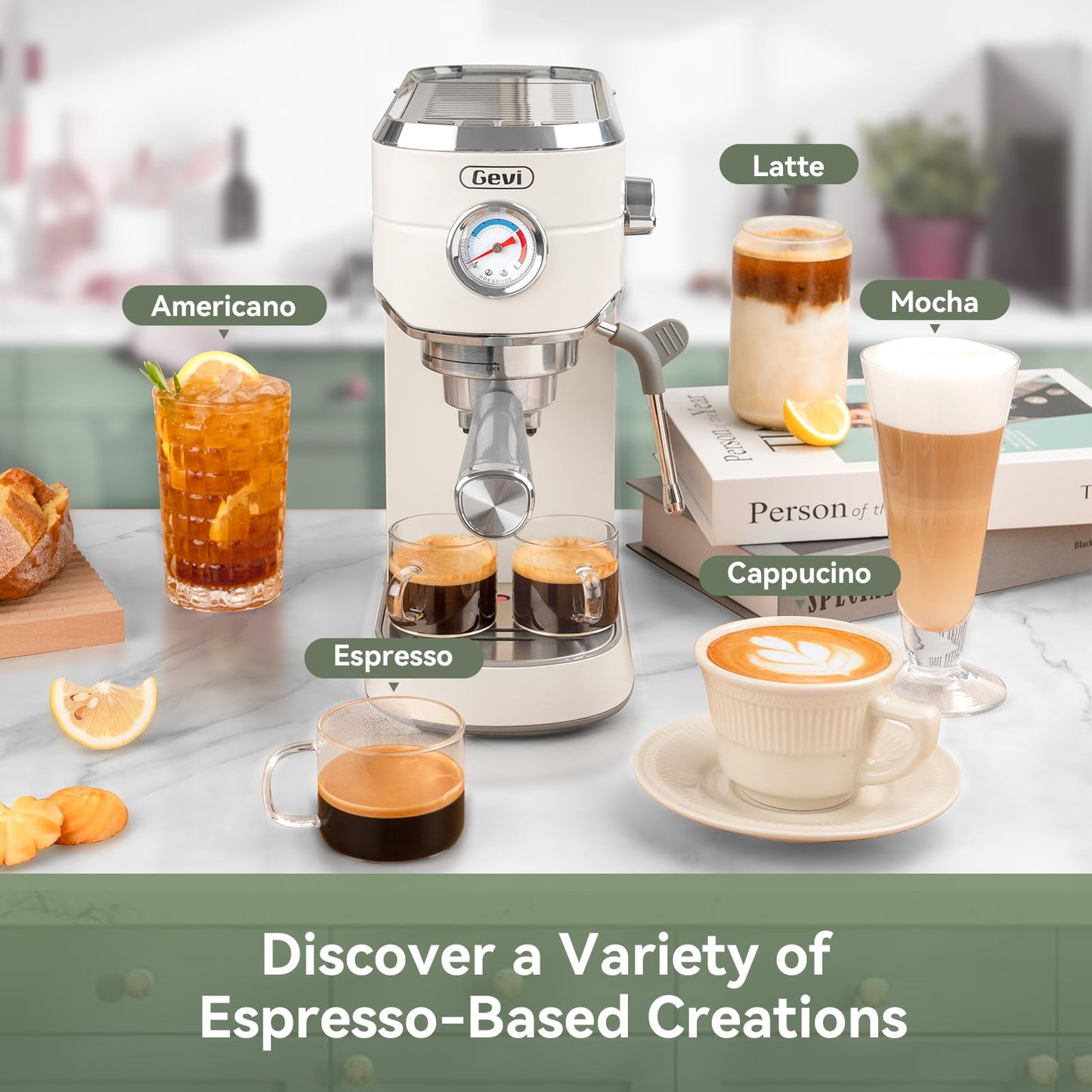 Gevi 20 Bar Espresso Coffee Machine with Burr Grinder Set | 35 Precise Grind Settings | Milk Frother for Latte Cappuccino | Professional Home Barista Kit | Gift for Coffee Lovers