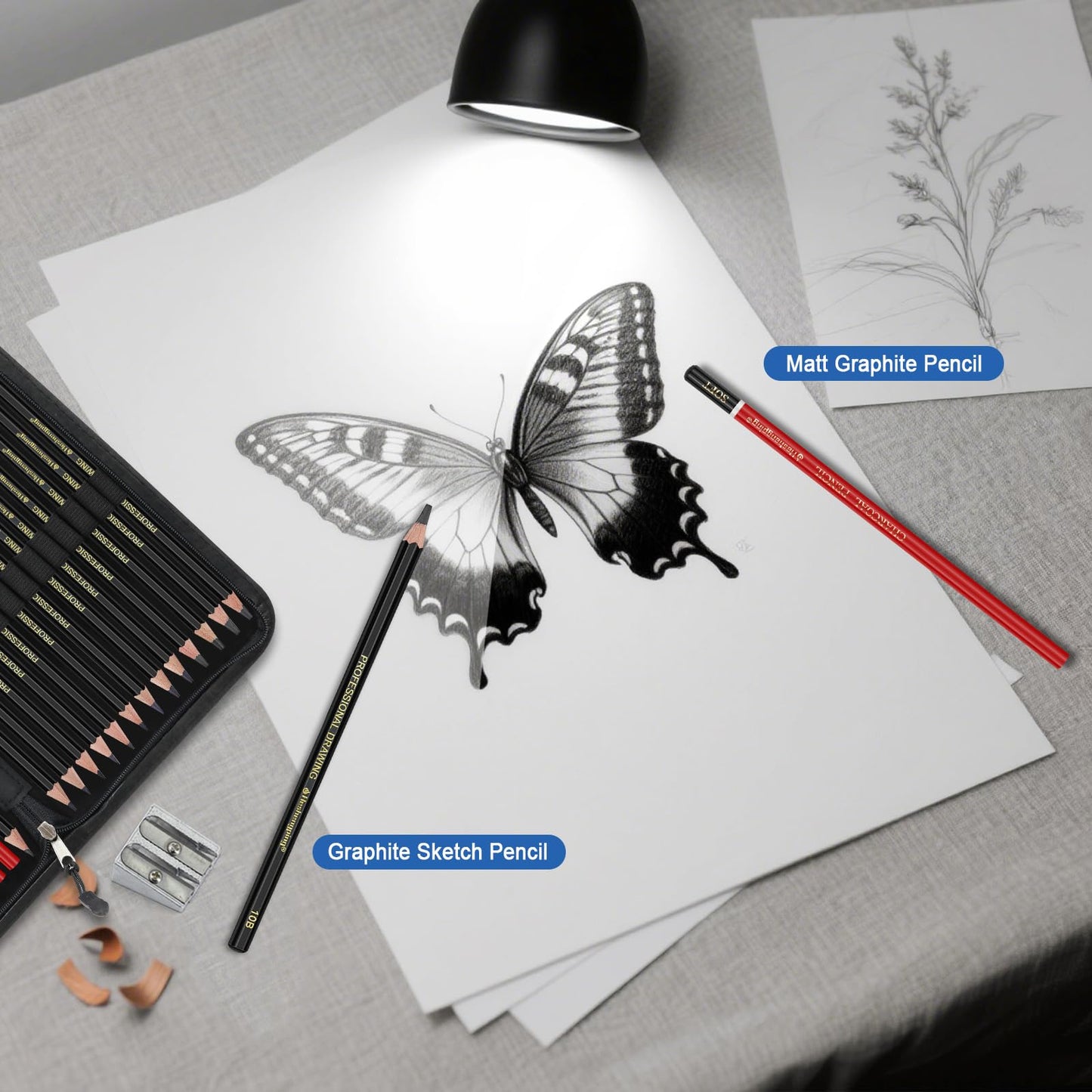 Heshengping, Sketching and Drawing Pencils Set 26pcs, Art Supplies Drawing pencil Kit,Graphite Charcoal Professional Pencils Set, Adults Beginners Artist