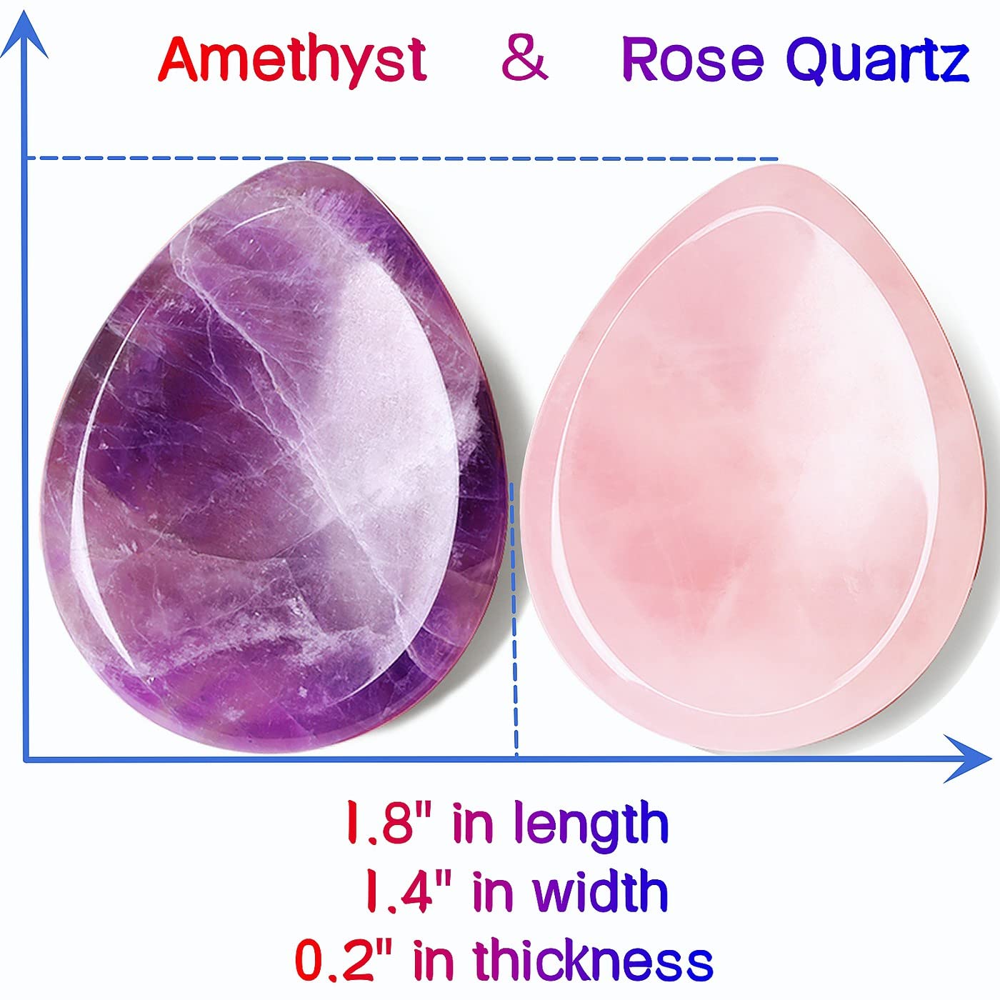 QINJIEJIE 2PCS Thumb Worry Stone for Anxiety Rose Quartz Amethyst Healing Crystals Sets Hand Carved Pocket Gemstones Meditation Crystal Reiki Palm Stone for Anxiety Relief Items