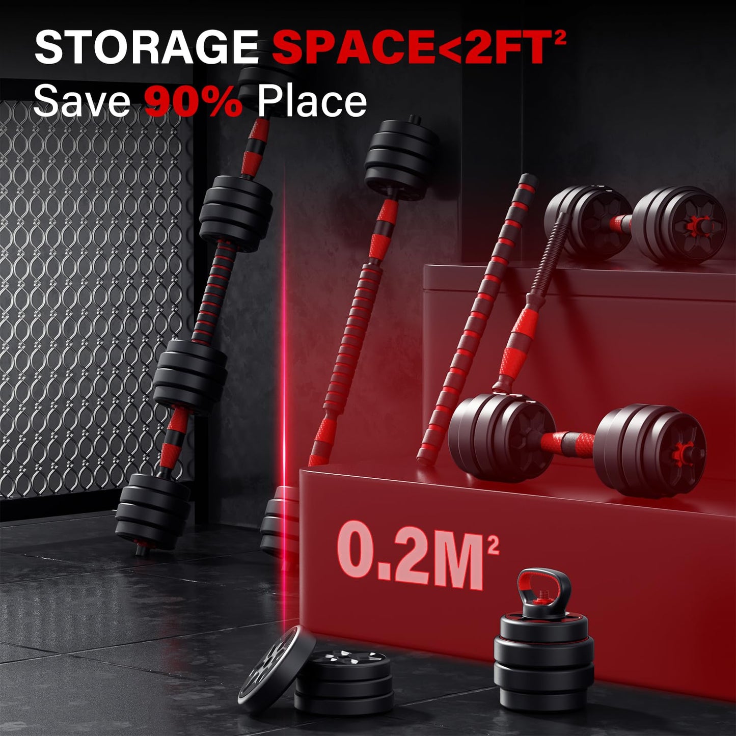 KEY2FUN Adjustable Dumbbells, 22/33/44/66/88LBS Free Weight Set with Connector, 4 in 1 Weight Set Used as Kettlebells, Barbell, Push up Stand, Fitness Exercises for Home Gym Suitable Men/Women (88, Pounds)