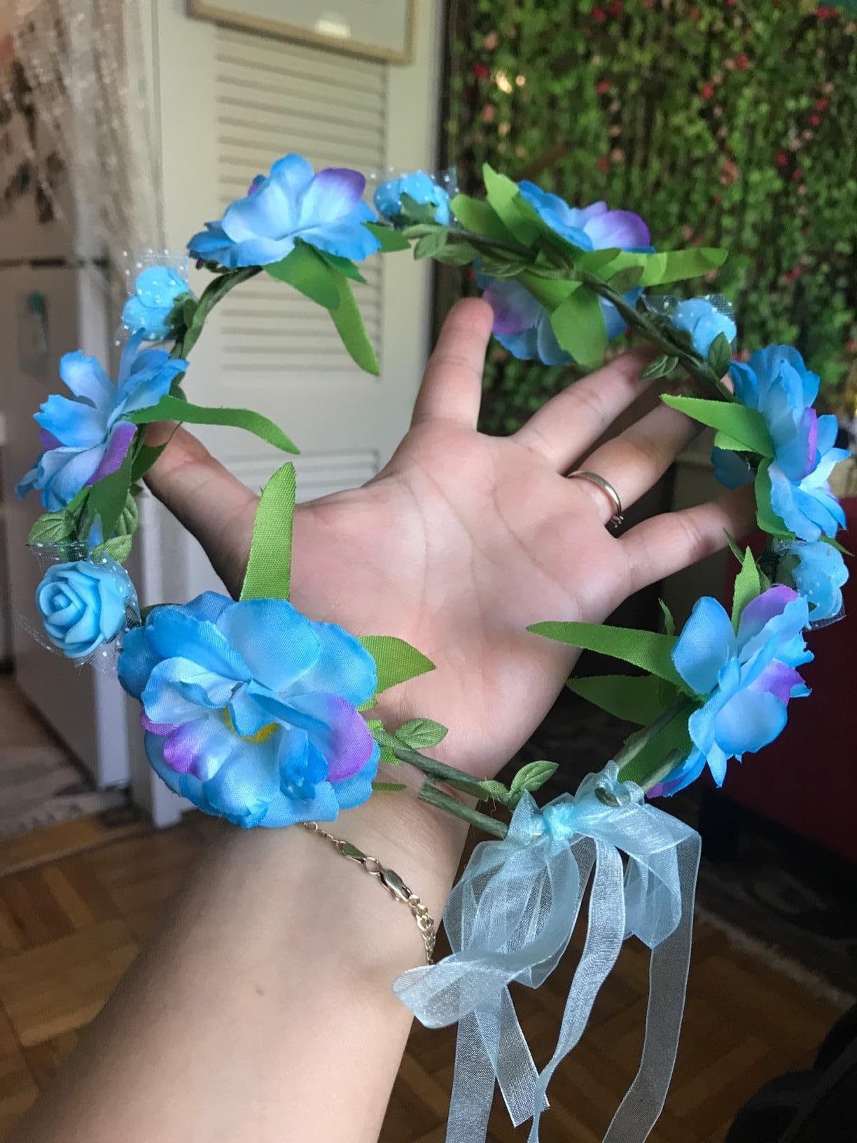 CellElection 6Pcs Adjustable Boho Flower Crowns with Elastic Ribbon Floral Headbands Garland Bridal Bridesmaid Women Girls Teens Kids Headpiece for Hawaiian Party Wedding Beach Festival
