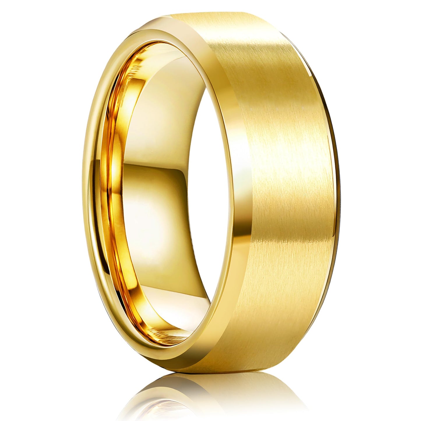 Jstyle Stainless Steel Rings for Men Women 8MM Wedding Band Rings Matte Surface - Beveled Polished Edge Mens Ring Size 7.5 18K Gold Plated Ring for Men