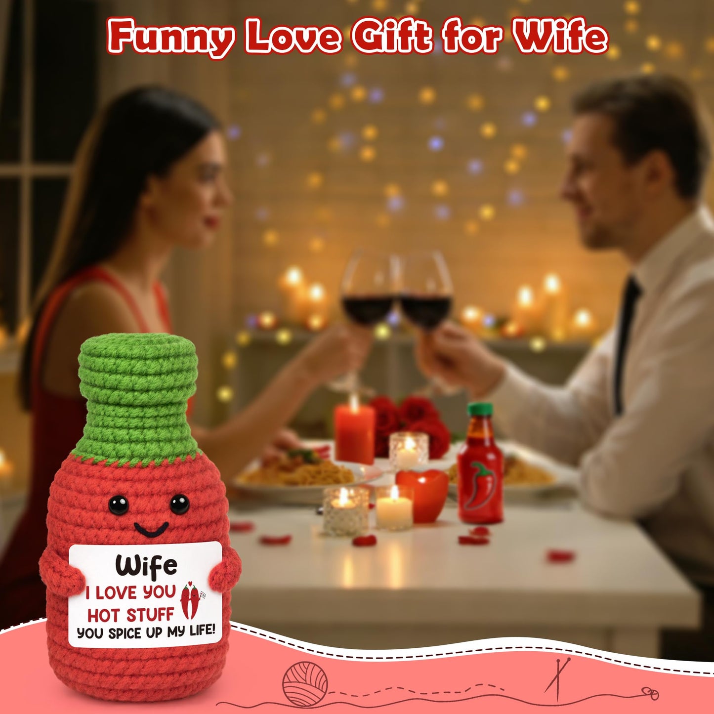 Wife Birthday Gifts for Women Anniversary Romantic Gift for Her from Husband, Mothers Day Sweet Gifts for Wife I Love You Wedding Wife's Persent Funny Handmade Crochet Hot Sauce Gift for Couple Her