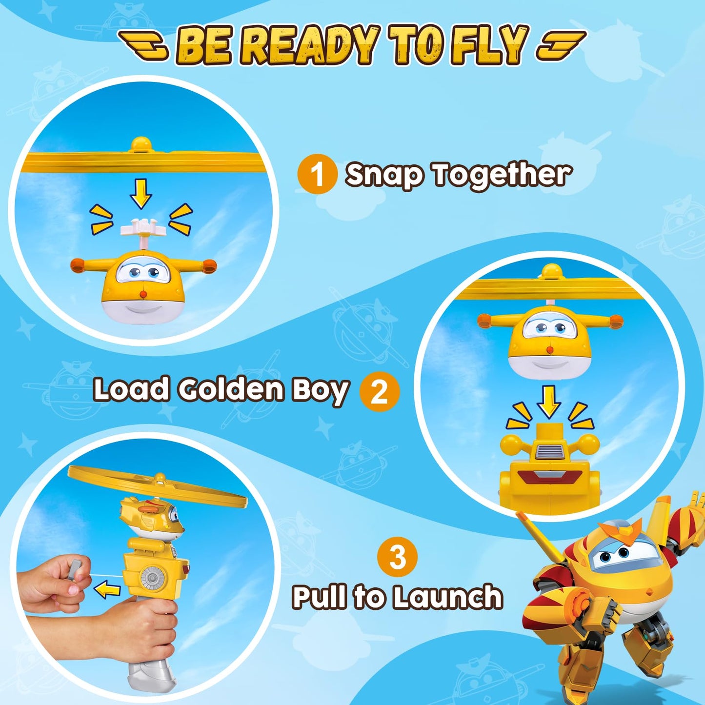 Super Wings Outdoor Toys, Golden Boy Flying Toys for Kids Ages 3-5 4-8, Toddler Outdoor Games Flying Discs, Outside Toys Airplane Launcher Toy for Kids Boys Girls Age 3 4 5 6 7 8 9+