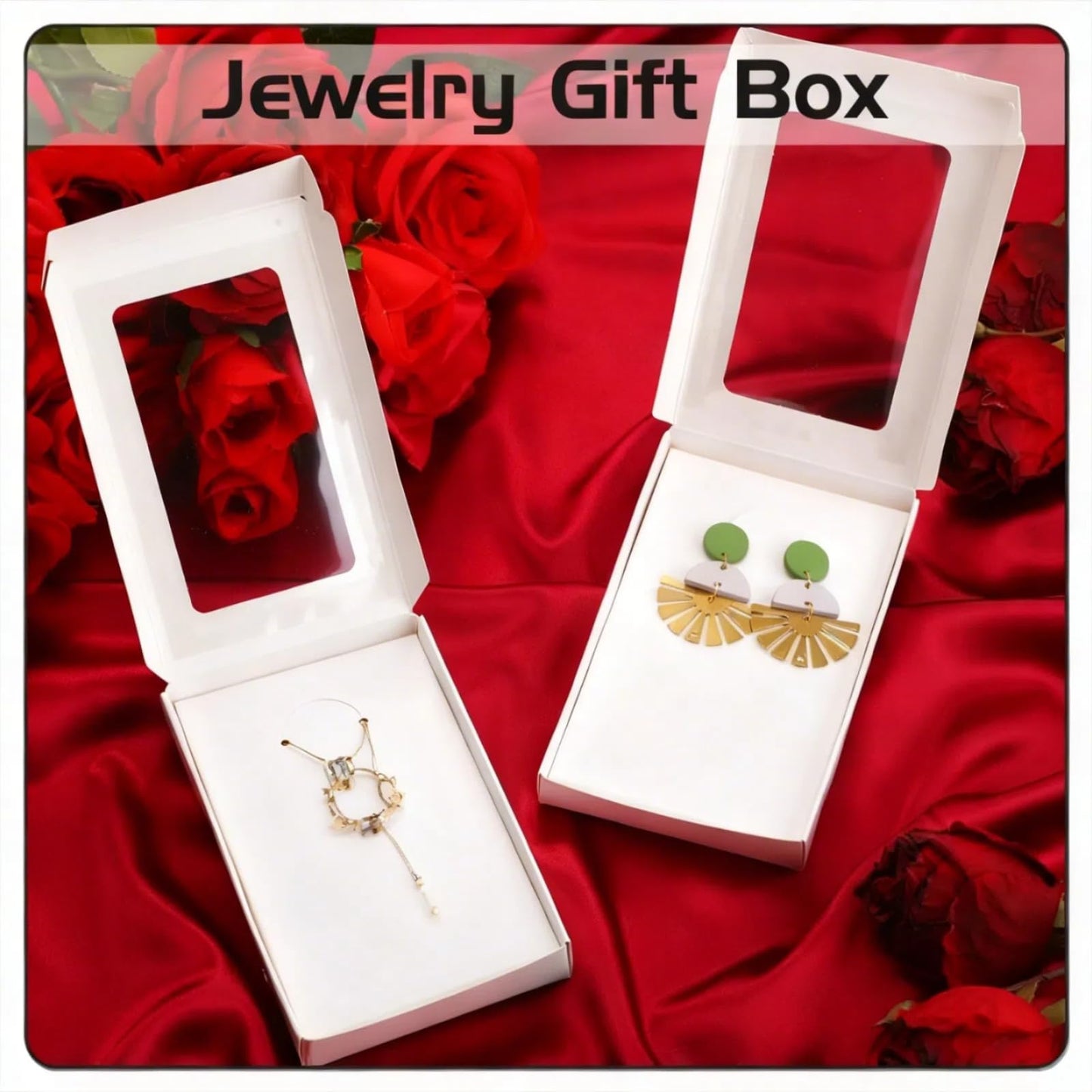 Ntwoiee 30 Pcs Small Jewelry Gift Boxs 5.4"x3.4"x0.7" Paper Necklace Box Bulk with Clear Window 30 Display Card 36 Sticker for Displaying Necklaces Rings Bracelets Earrings(White)