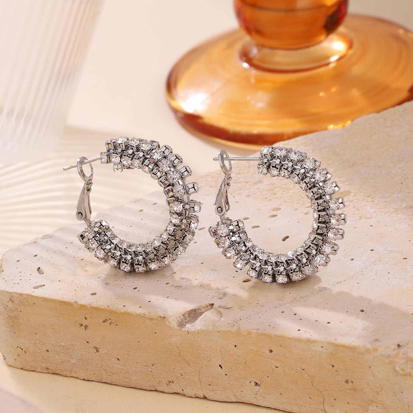 SayovatBek 14K Gold Plated 25–35mm Lightweight Hoop Earrings for Women, Cubic Zirconia, 925 Sterling Silver Post, Hypoallergenic Jewelry