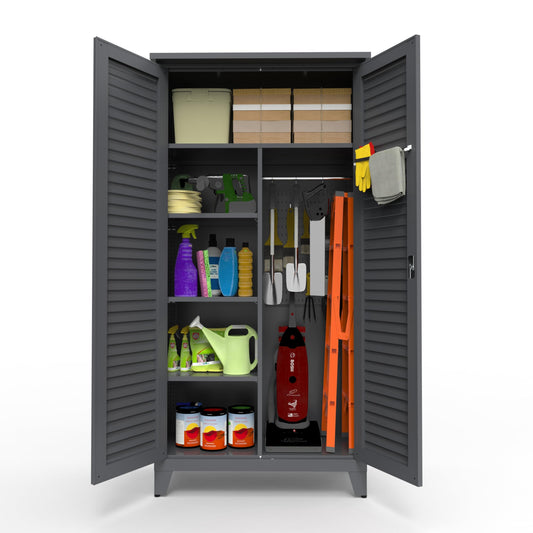 Shutter Metal Storage Cabinet,Waterproof 73'' Tall Freestanding Tool Chest w/ 3 Adjustable Shelves,Locking Doors,2 Hanging Rod,Utility Garage Storage Tool Cabinet for Garage,Home,Office,Outdoor,Black