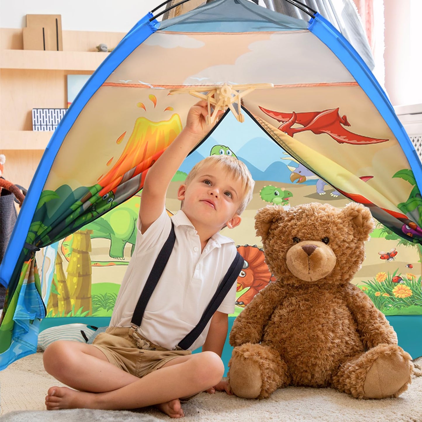 Mnagant Kids Play Tents,the World of Dinosaurs Tents for Kids Indoor/Outdoor fun, Dinosaurs Dome Playhouse for Boys & Girls,Durable and Breathable Premium Material, Perfect Kid’s Gift- 47" x 47" x 43"