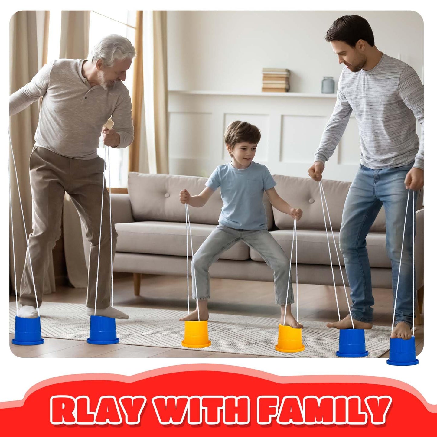 8 Pair Balancing Stilts for Kids and 1 Hopscotch Ring Game Set Thickened Walking Bucket with Adjustable Rope Hop Scotch Kid Balance Coordination Toy Indoor Outdoor Birthday Playground Game Party Favor
