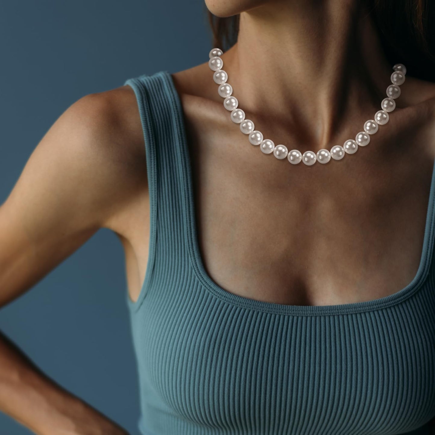 Myshiwu Round White Simulated Faux Pearl Necklace Strand Pearl Choker Necklaces for Women Trendy Jewelry Gift (8 MM)