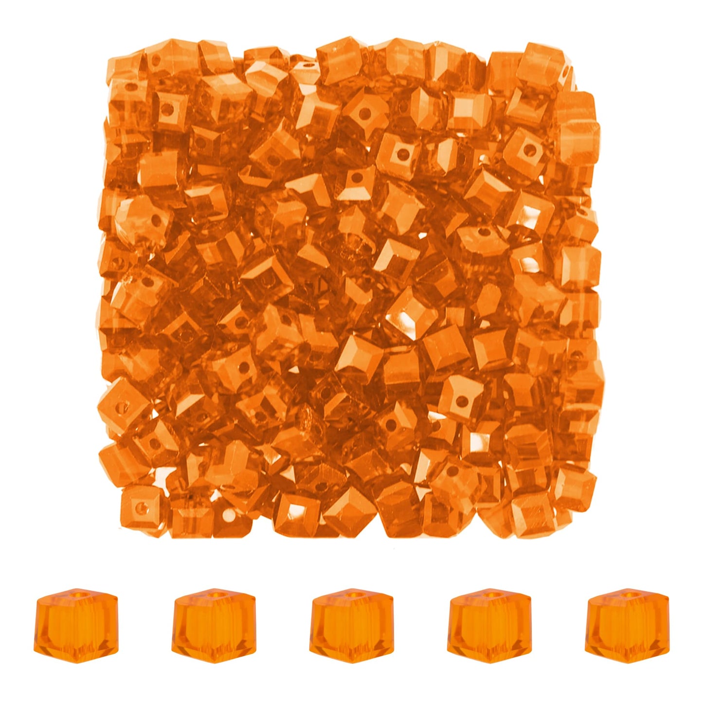 Mandala Crafts Orange 6mm Cube Crystal Beads for Crafts – 300 Loose Faceted Glass Beads for Jewelry Making Spacers, Adult Bracelets, Necklaces, Earrings & Suncatchers