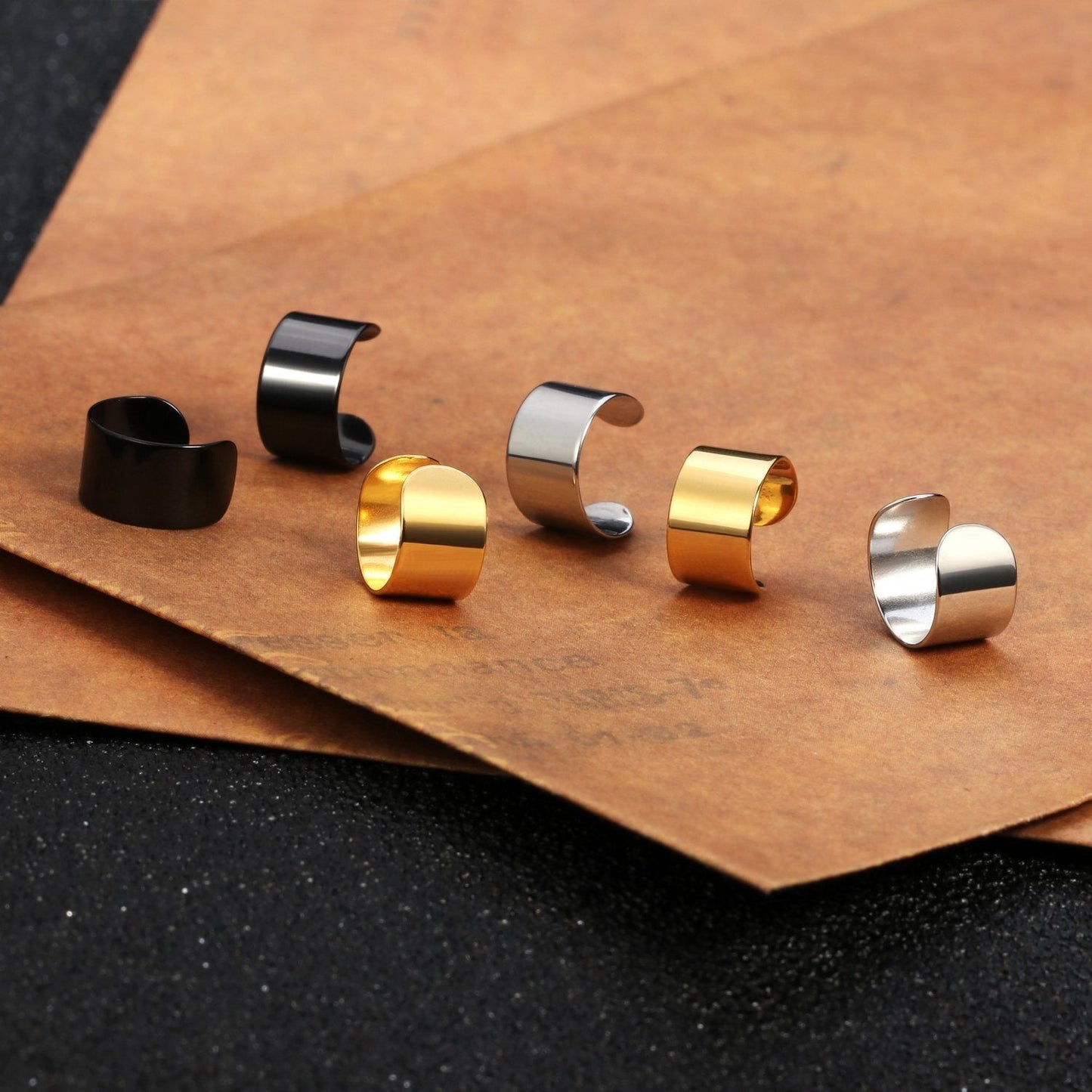 JewelrieShop Earcuffs Stainless Steel Ear Cuffs Helix Cartilage Clip on Wrap Punk Earrings for Women Men Non Piercing Adjustable 2 pairs