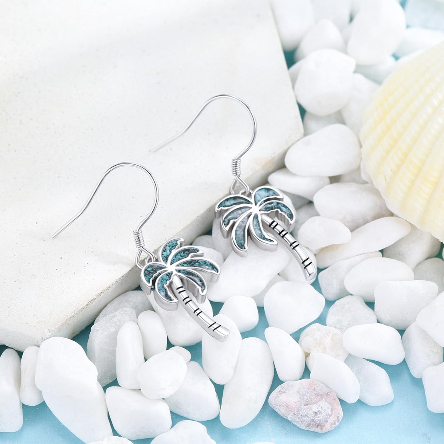 YYmqmq Palm Tree Earrings 925 Sterling Silver Hawaiian Turquoise Tropical Dangle Drop Earrings Beach Themed Ocean Jewelry Gifts for Women Girlfriend Mom