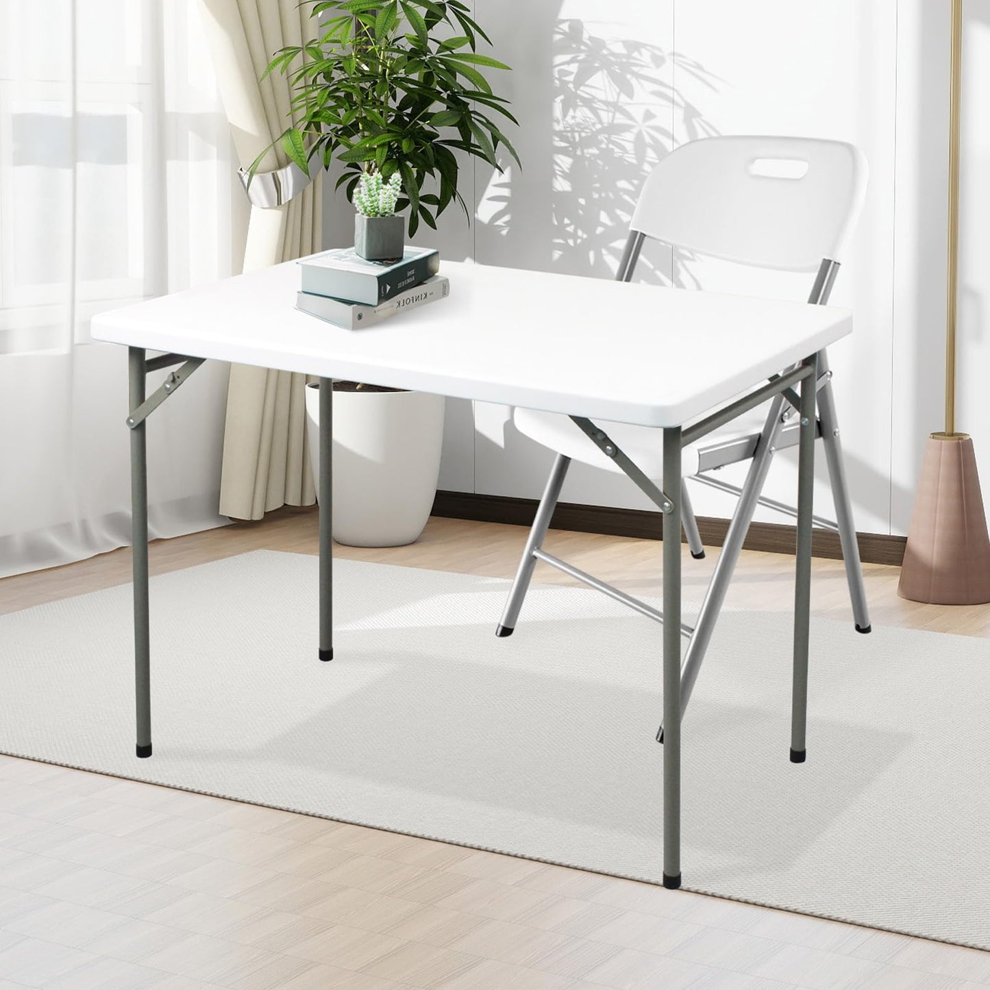 FROASISPRO Folding Table 3ft Rectangular All-Occasion Plastic Folding Event Table for Indoor and Outdoor, Portable Desk, Camping, Durable and Stable, HDPE and Steel, Wide Application, White