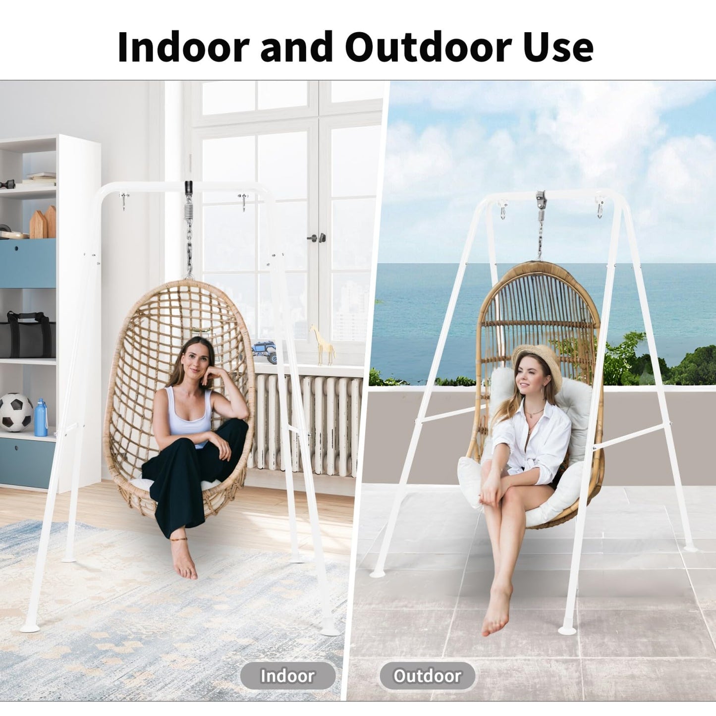 AUTOKAKUM Hammock Chair Stand, Heavy-Duty A-Frame Metal Swing Stand for Indoor and Outdoor, Suitable for Most Hanging Chairs, Easy to Assemble & Store, Hammock Chair not Included (White)