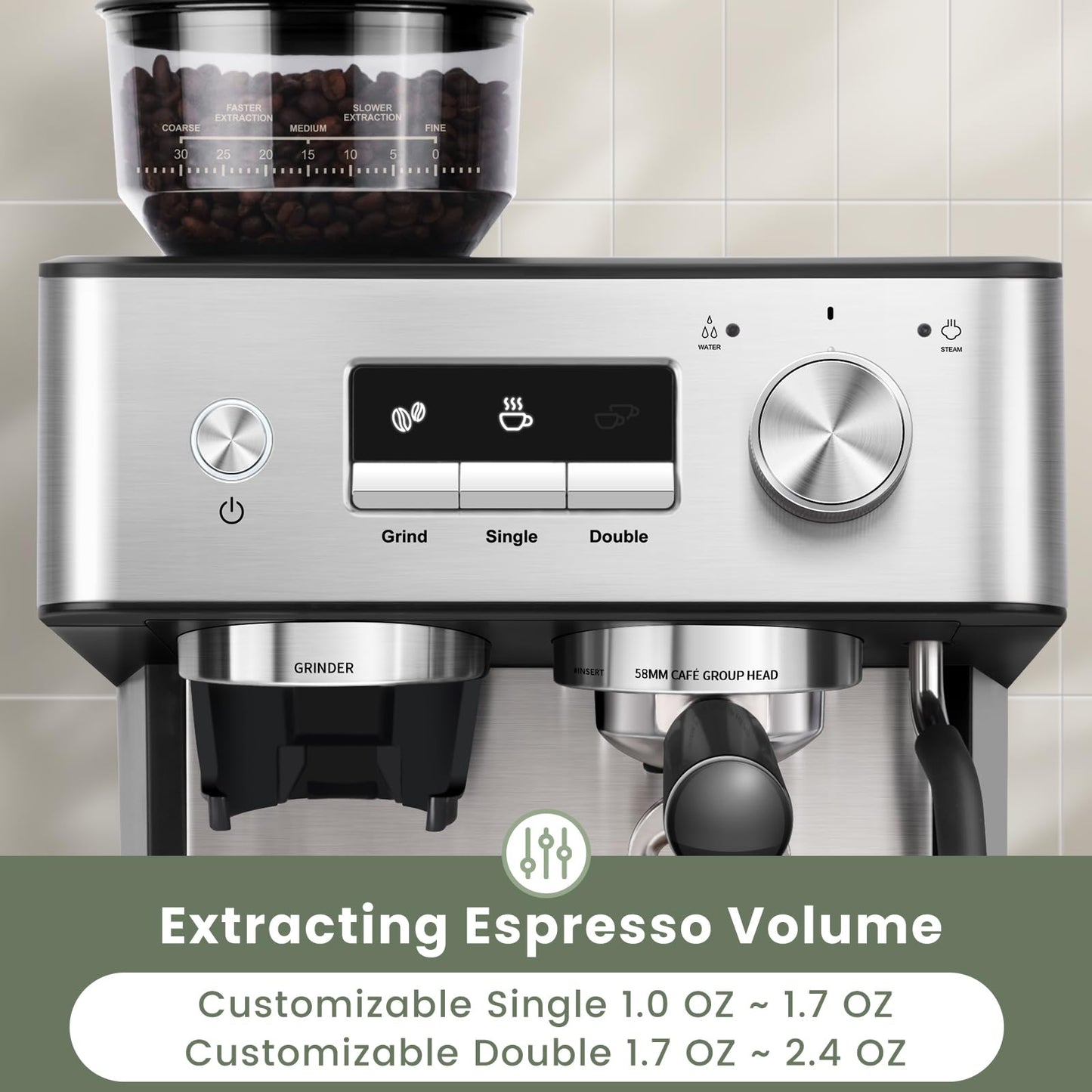(2026 Upgrade) Gevi 20 Bar Espresso Machine with Grinder & Milk Frother, Professional Coffee Maker for Home, Cappuccino & Latte, Removable Water Tank, Steam Wand