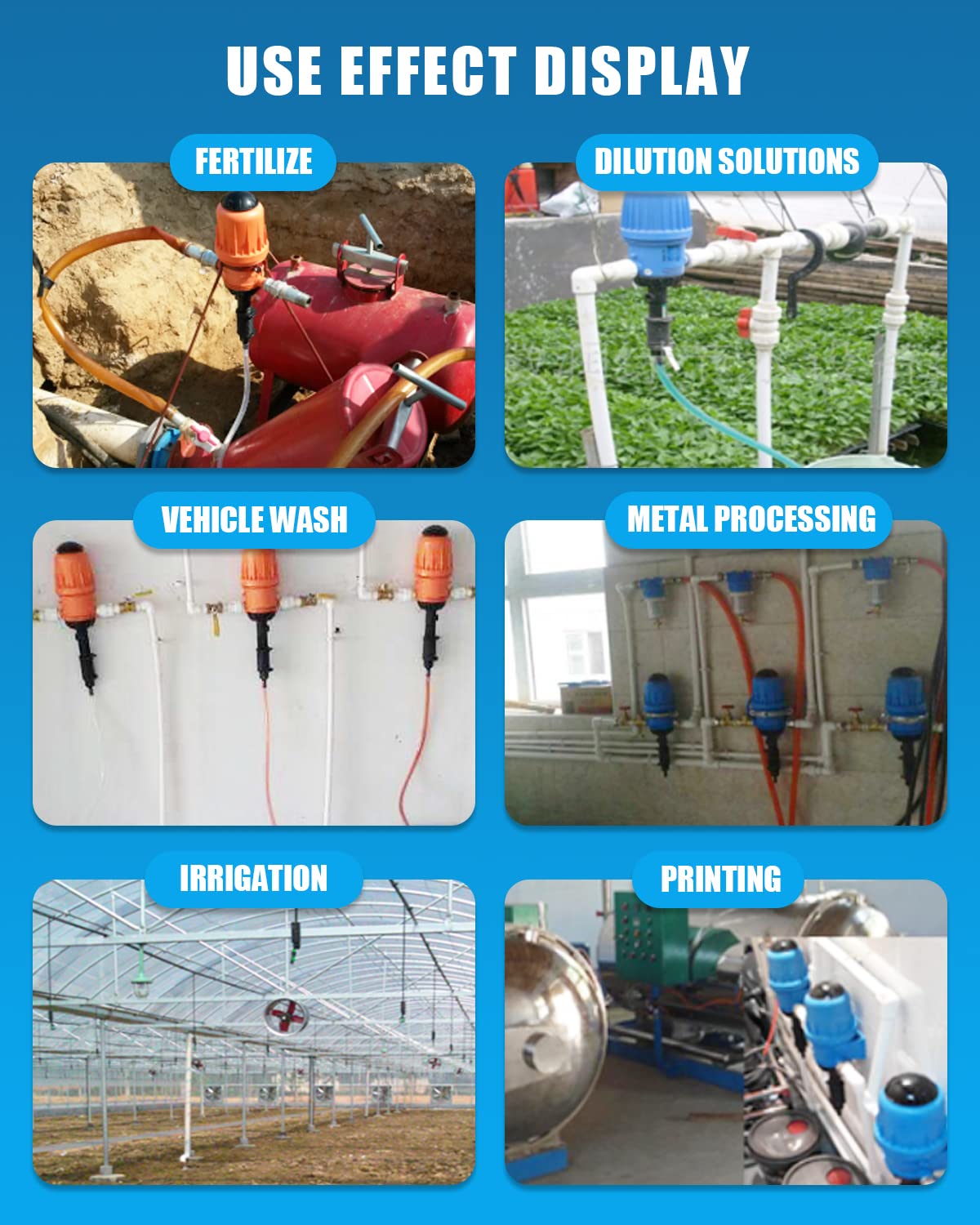 NEWTRY 0.4%-4% Fertilizer Injector for Drip Irrigation 1:250 to 1:25 Adjustable Water Powered Dosing Pump 3/4" NPT