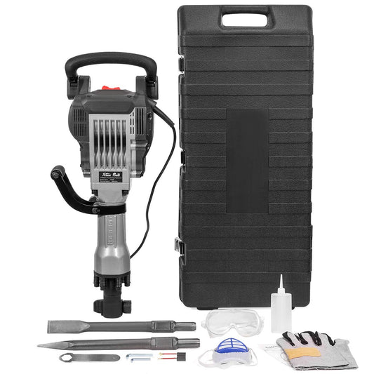 XtremepowerUS 3600W Electric Demolition Jack Hammer Point Chisel Bits Construction Concrete Breaker Punch Drill DIY Floor Drill 2 Chisel Bits (Flat Chisel & Point Chisel) with Case