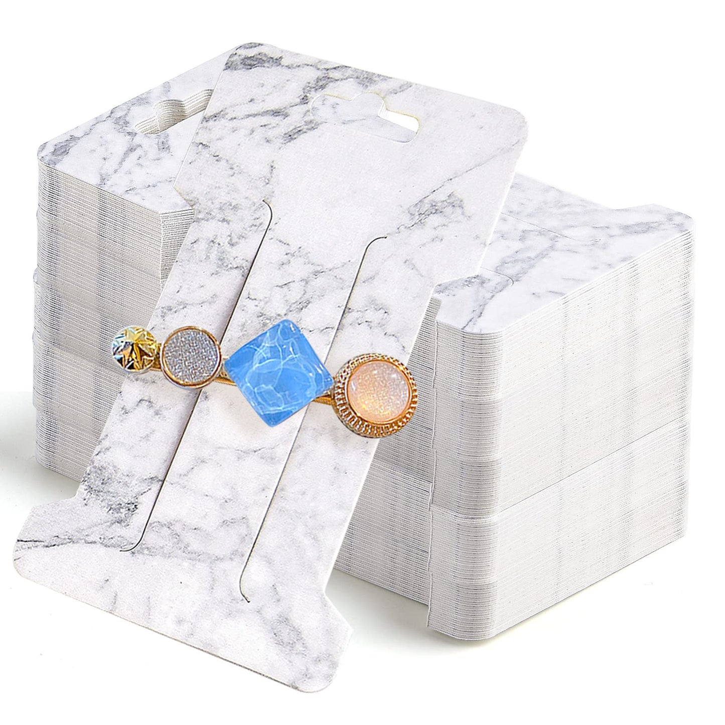 Mototo 200 PCS Hair Clip Bow Display Cards Hair Barrettes Jewelry Display Holder Rectangle Paper Cardboard for Hair Accessories Display and Organizing, 4 x 2-1/2 Inches (Marble Stripe)