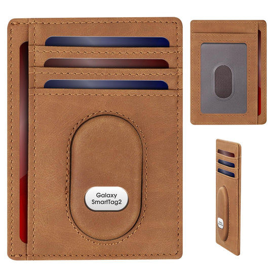 GAOCHALE Slim Wallet for Samsung Smarttag2 Front Pocket Minimalist Leather Wallet Compatible with Samsung Tag RFID Blocking Card Holder(Brown)