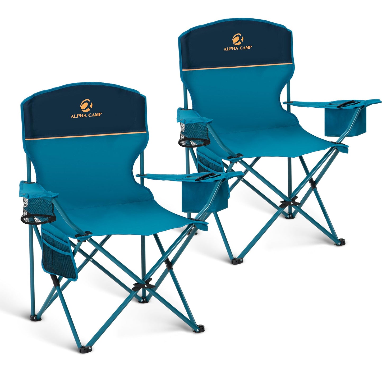 LET'S CAMP Camping Chair 2 Pack Folding Chair with 4-Can Cooler Bag Portable Lawn Chair with Cup Holder,Storage Pocket, Supports 350LBS, Collapsible Chair for Camp, Beach, Picnic (Blue)