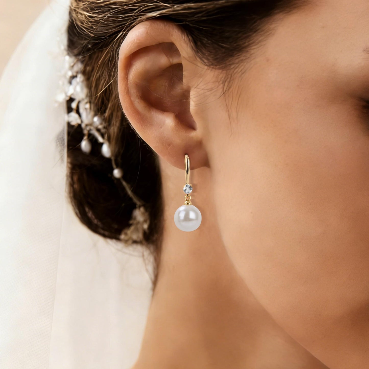 Pearl Earrings for Women, 14k Gold Plated Trendy Diamond Pearl Drop Earrings Hypoallergenic Dainty Bridal Gifts Wedding jewelry for Women
