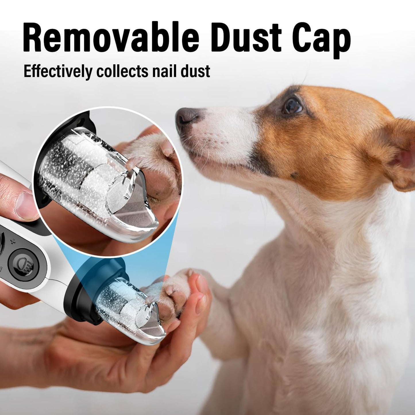 Casfuy Smart 6-Speed Dog Nail Grinder - 50% More Power Pet Nail Grinder with 2 LED Lights Quiet Rechargeable Electric Dog Nail Trimmers File Toenail Grinder for Large Medium Small Dogs & Cats (White)