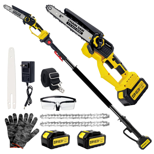 Brushless 2-IN-1 Cordless Pole Saw & Mini Chainsaw, 2× 21V 4.0Ah Battery Powered 8 Inch Chain,Max Reach 16 Ft & Multi-Angle Electric Pole Saw for Tree Trimming, Gifts For Father,Husband,Men