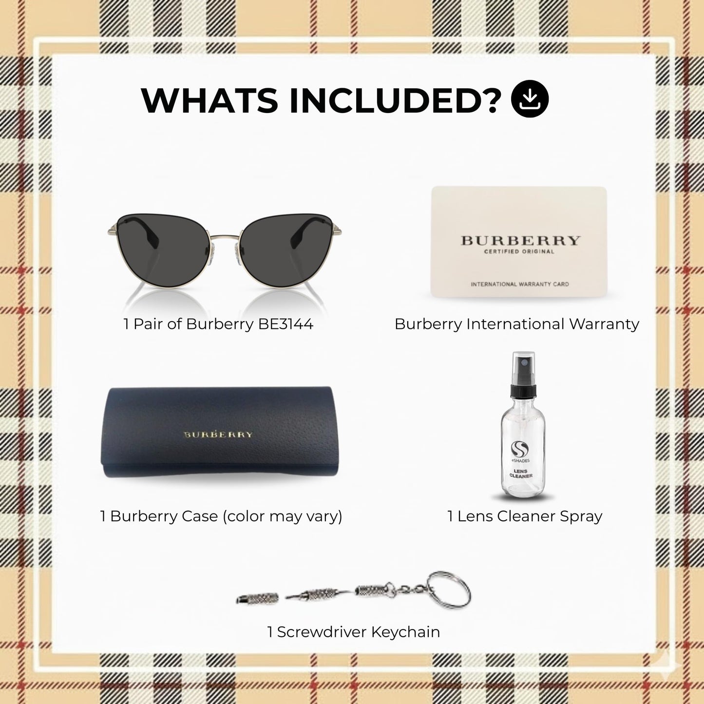BURBERRY HARPER BE3144 Cat eye Shape Steel Sunglasses with Luxury Eyewear Kit
