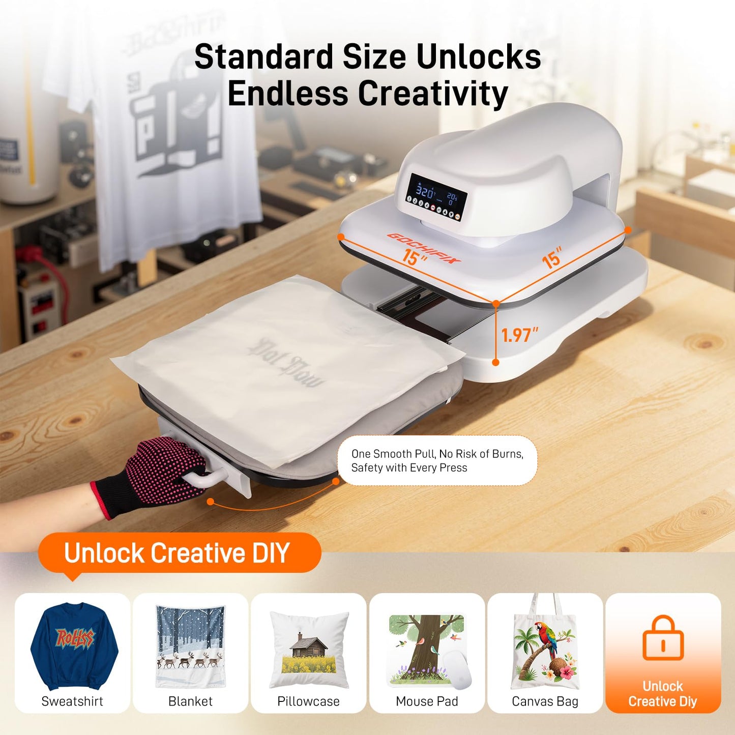 Heat Press Machine for T Shirts, 15"x15" Auto Shirt Press Machine w/ 4 Memory Modes, 15 Mins Auto-Off, Precise Temp/Timer Control, Fast Even Heat for Sublimation, HTV, Heat Transfer Projects