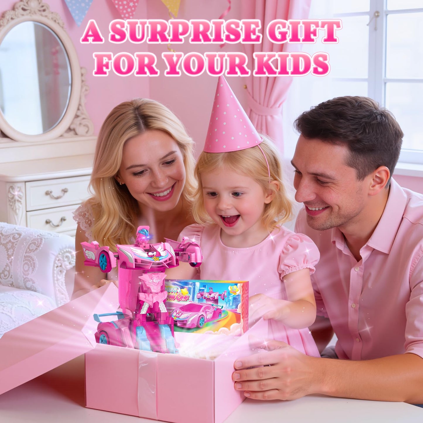 Unicorn Transform RC Cars for Girls Toys with Rainbow Eyes & Underbody Lights, Fast 360°Rotation&2.4GHz Robot Remote Control Car One-Button Deformation,Kids Toys Birthday Gifts for 3-12 Year Old Girls