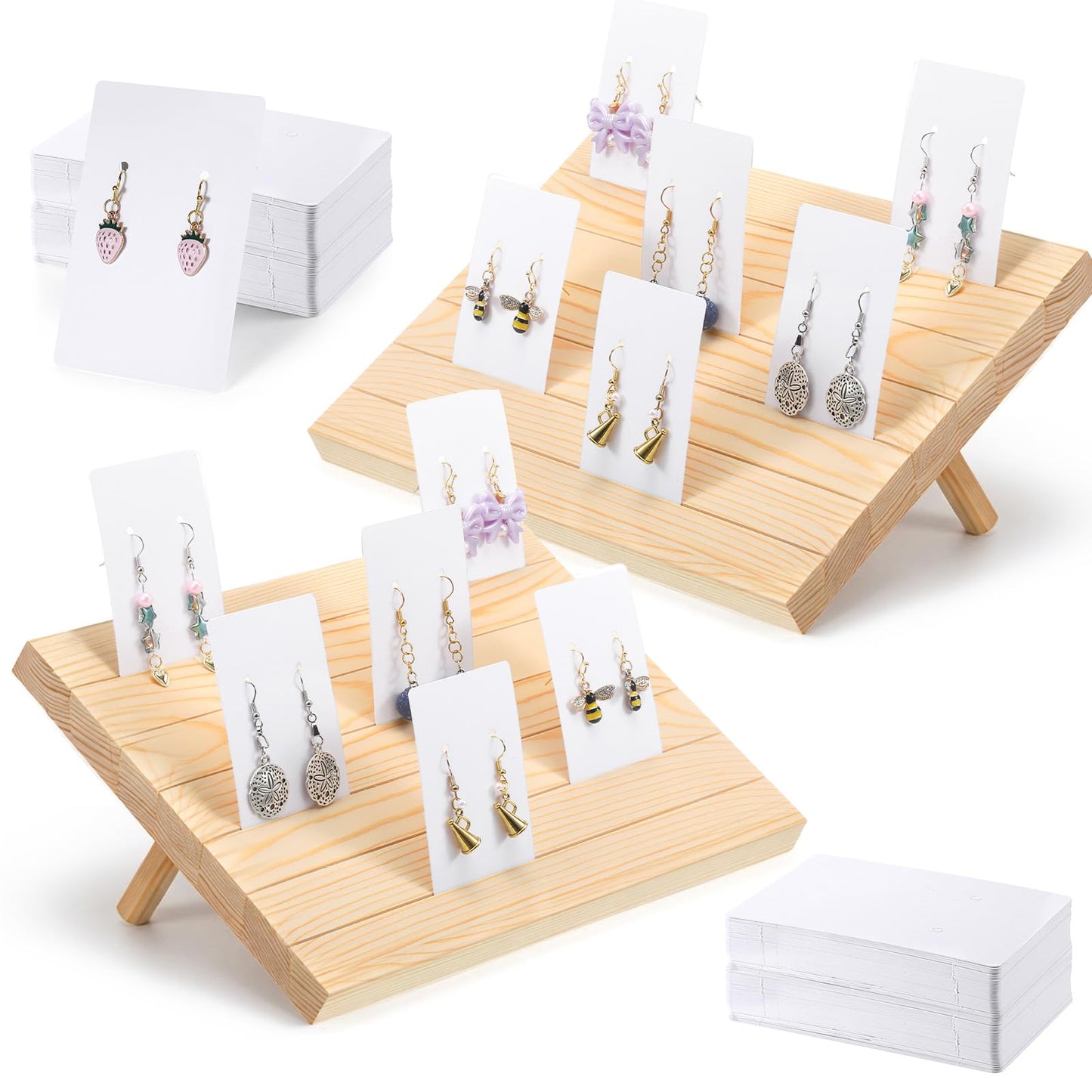 Yuanan 62 PCS Wooden Earring Holder, 6 Slot Wood Earring Display Stand with Cards Portable Earrings Stand Jewelry Stands for Selling Jewelry Retail Displays for Small Jewelrys Ring Earrings Cards