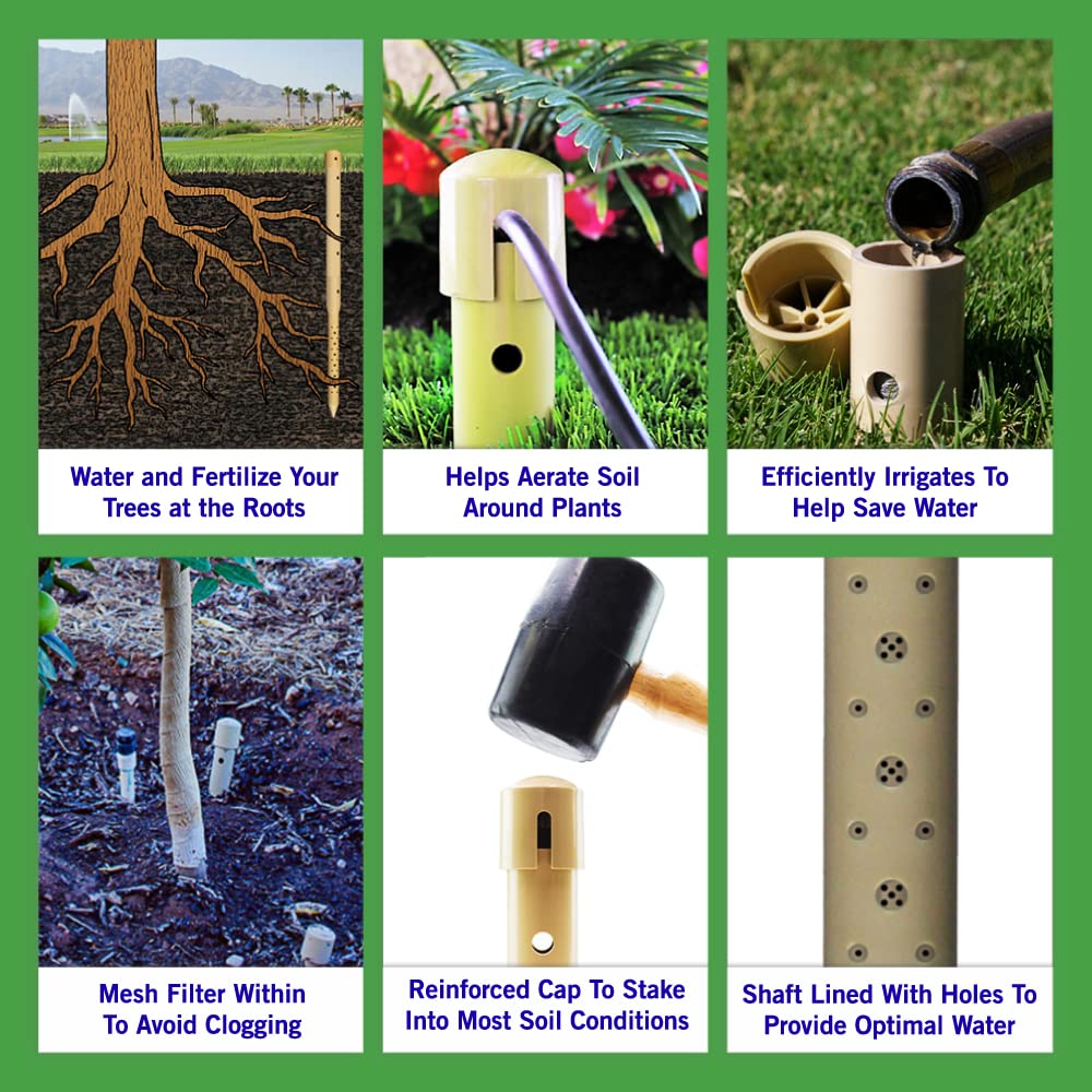 Underhill Deep Drip Irrigation Stakes 14-1/2-Inch, Case of 25 Watering Spikes for Trees and Bushes with Shallow Roots, Drip System Tubes, A-DD14-25