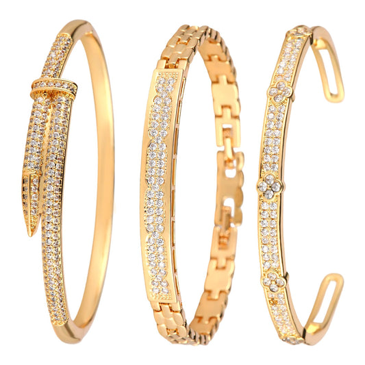3 Pack 18K Gold Plated Bangles Bracelet Set for Women, Dainty Vintage Trendy Fashion Jewelry, Ideal Gift for Birthday Christmas Valentine's Day Mother's Day for Girlfriend Wife Mom Sister