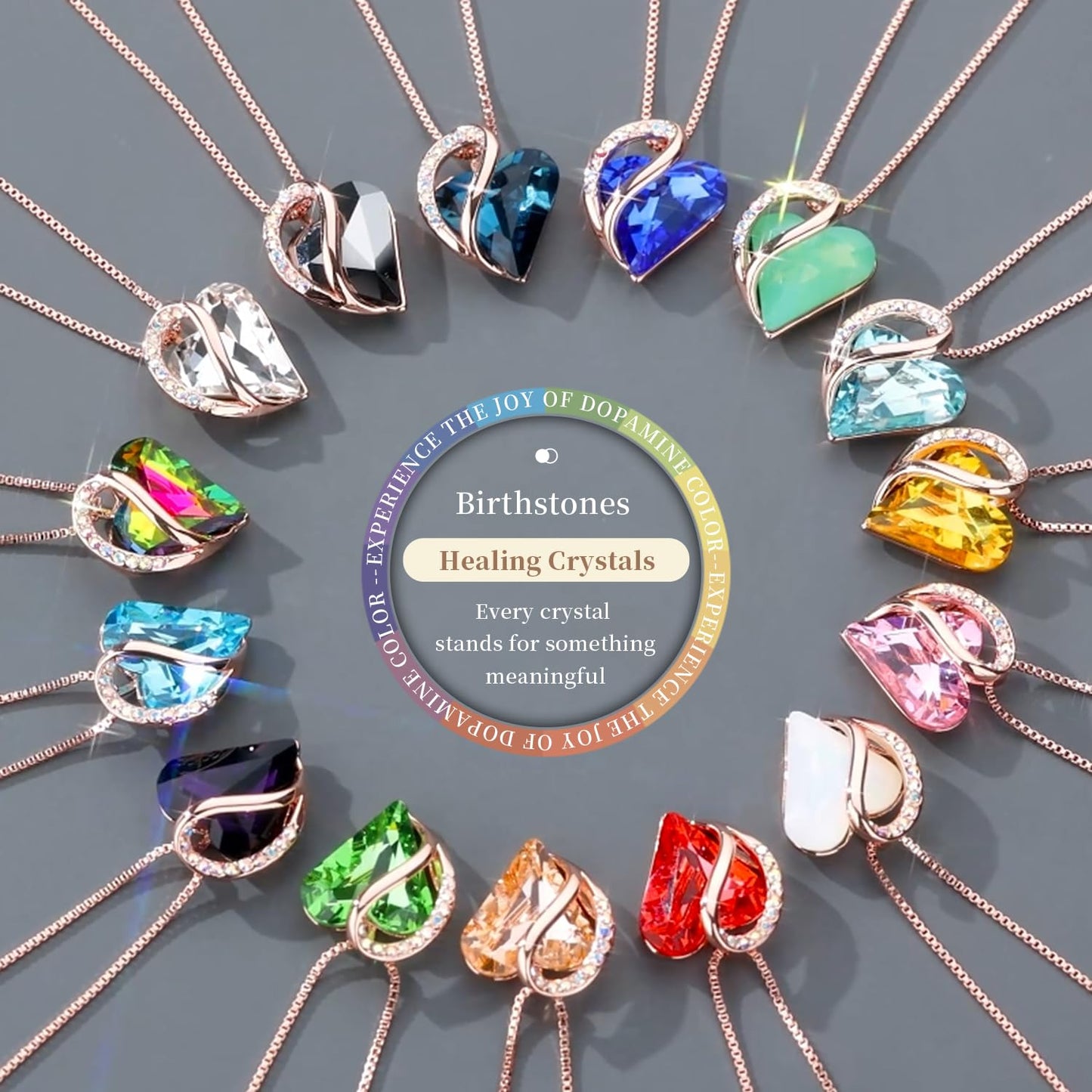 Leafael Gifts for Women Rose Gold Plated Necklaces: Heart Dark Amethyst Pink Crystal, February Birthstone, Hypoallergenic Chain (18"+2"), Birthday Jewelry for Mom and Wife