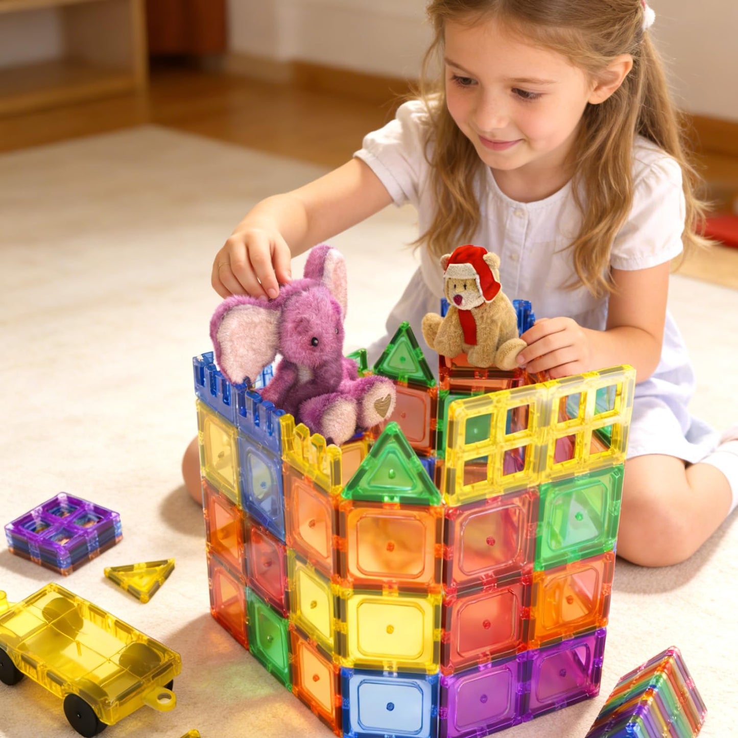 Coodoo 60 PCS Magnetic Building Tiles Kids Toys STEM Magnetic Blocks Sensory Toys Kids Games Magnet Building Toy for Boys and Girls Aged 3+, Kid Brain Development Preschool Kindergarten Toddler Toy