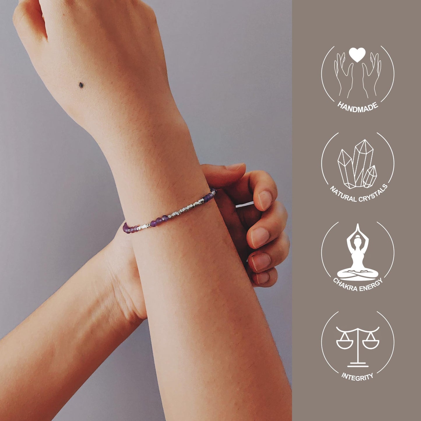 TAGREVO Natural Amethyst Crystal Cut Bead Bracelet, 925 Silver Faceted Gemstone Jewelry for Women, Handmade Chakra Design Gift for Birthday Christmas Daily Wear