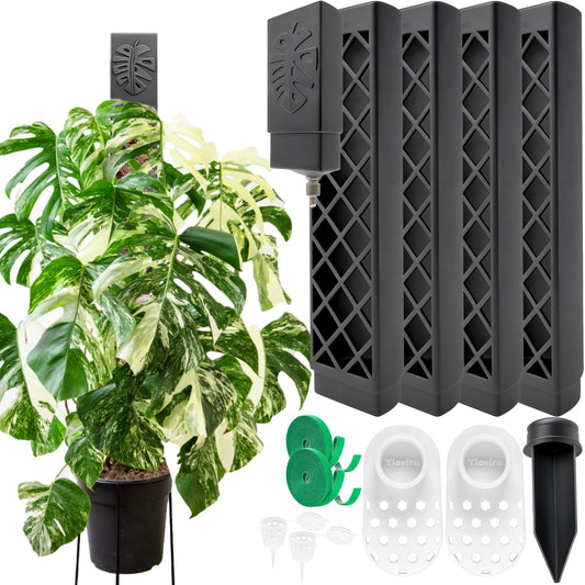 4 Psc 9'' D Shaped Moss Pole with Water dripper,Easy-to-Assemble Moss Pole Monstera Plant Support,Anti-tip Sturdy Moss Poles for Climbing Plants (Black)