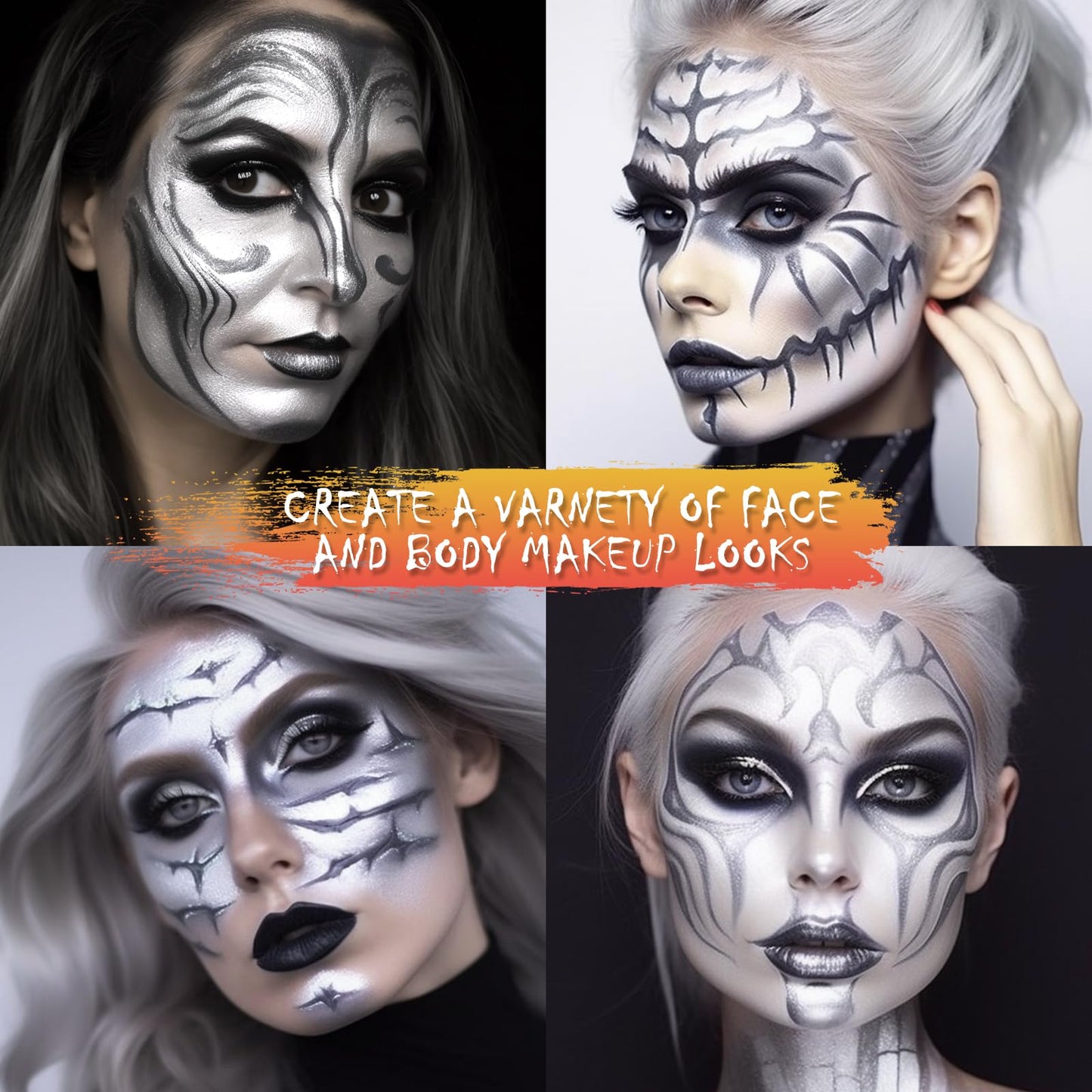 BOBISUKA Silver Face Body Paint Liquid Texture Washable Non Toxic Facepaint Fast Drying Metallic Silver Foundation Makeup for Halloween Cosplay SFX Costume Party Large Capacity(130ml)