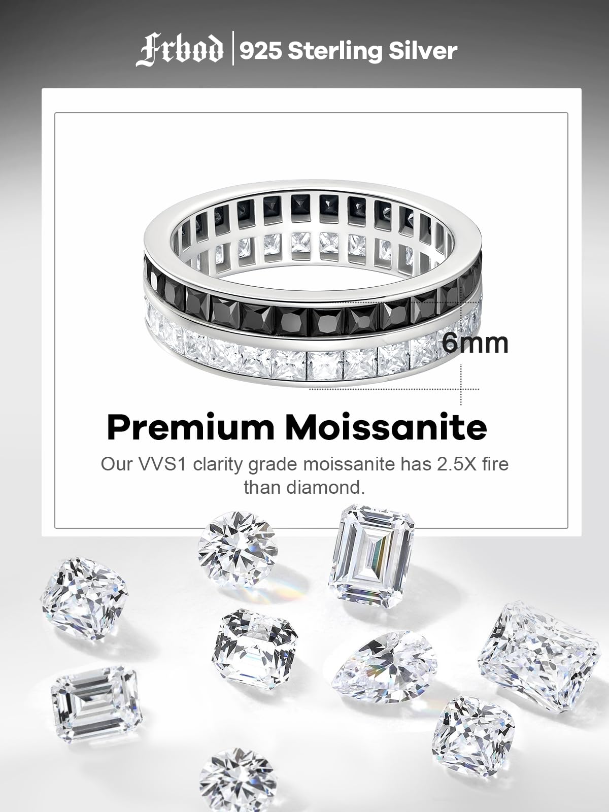 Frbod Black Moissanite Engagement Ring Bezel Diamond Eternity Rings Love Wedding Gift for Women Wife Size 11
