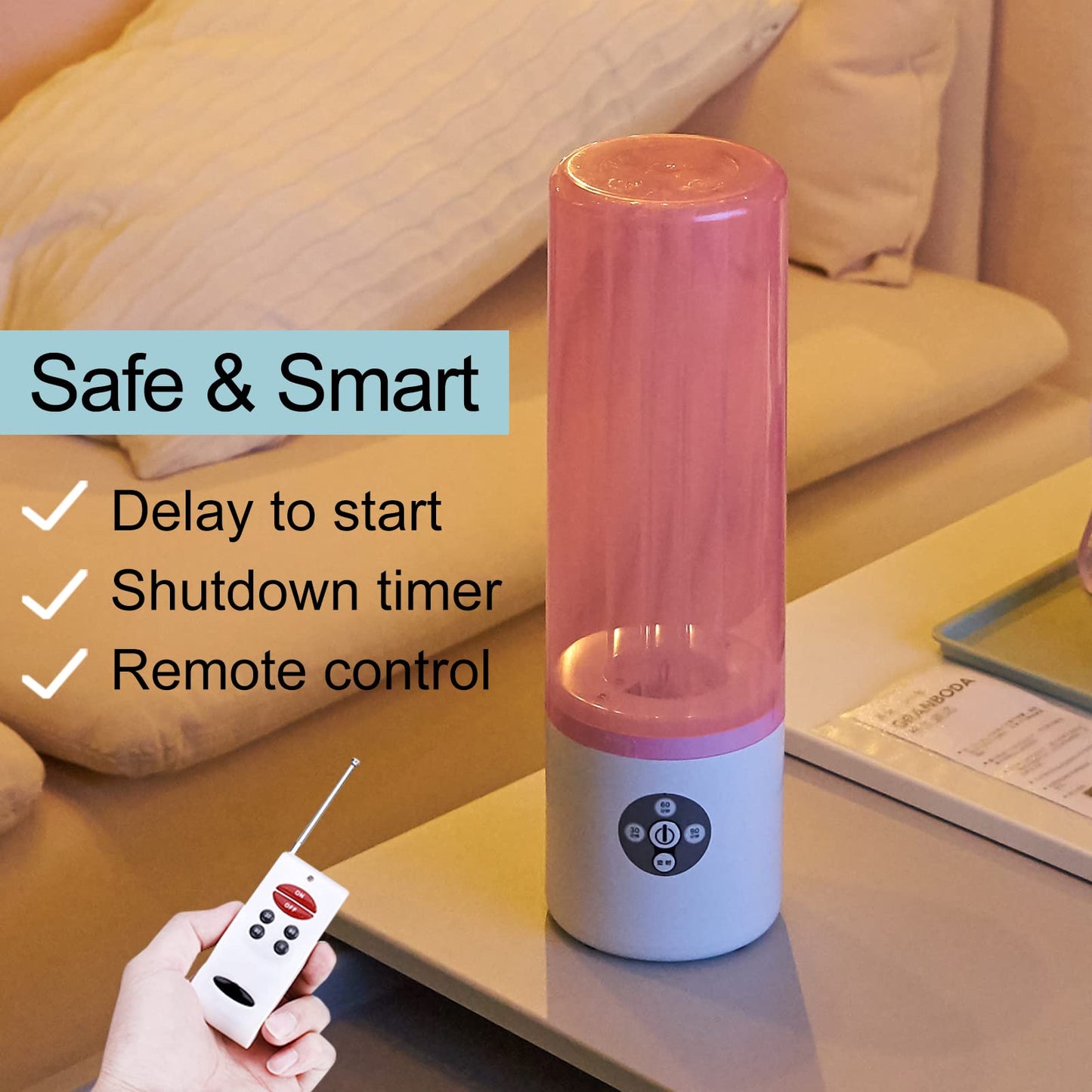 Cotton Knight, UV Light Sanitizer, 55w 254nm UVC Lamp for Room Surface Disinfection up to 750 sqft, Home/School/Hotel/Travel, Kills Bacteria/Molds/Dust Mites, 1Y warranty (Pink With Ozone)