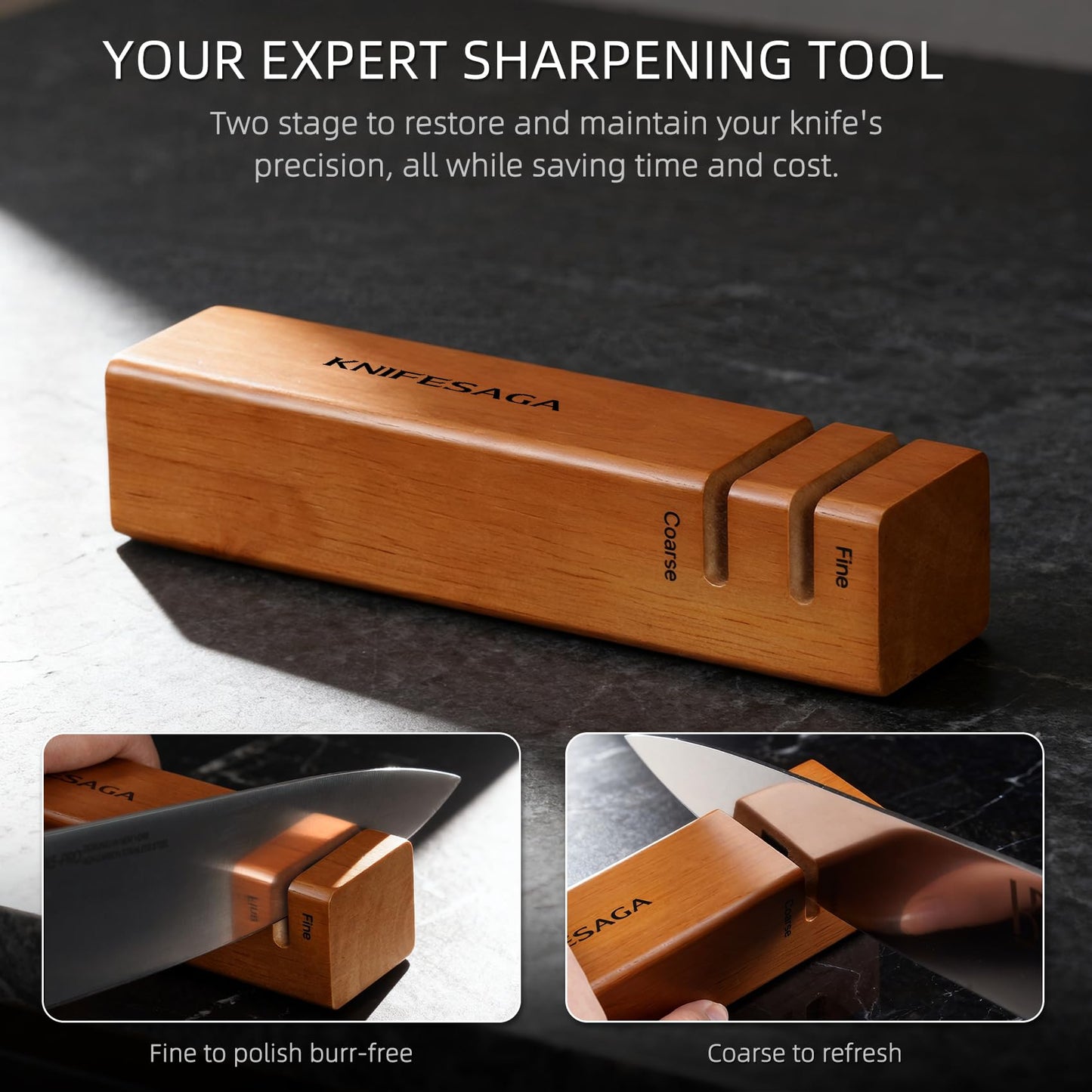 KnifeSaga Knife Block Set with Two-stage Sharpener, 14-Piece | Razor Sharp Japanese Stainless Steel Kitchen Knives with Ergonomic Handles