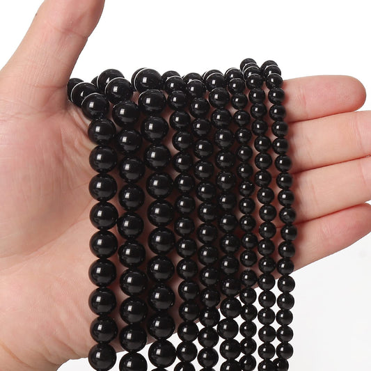 45pcs 8mm Natural Black Onyx Agate Gemstone Beads Energy Healing Crystal Round Loose Stone Beads for Jewelry Making, DIY Bracelets Necklaces