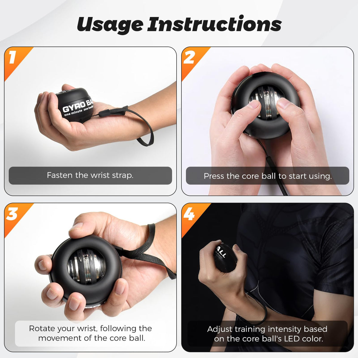 BeSokar Auto-Start Gyro Ball Wrist & Forearm Trainer, 5-Level Adjustable Resistance with LED Light Control, Transparent Gyroscopic Exerciser for Arm, Finger & Wrist Strength