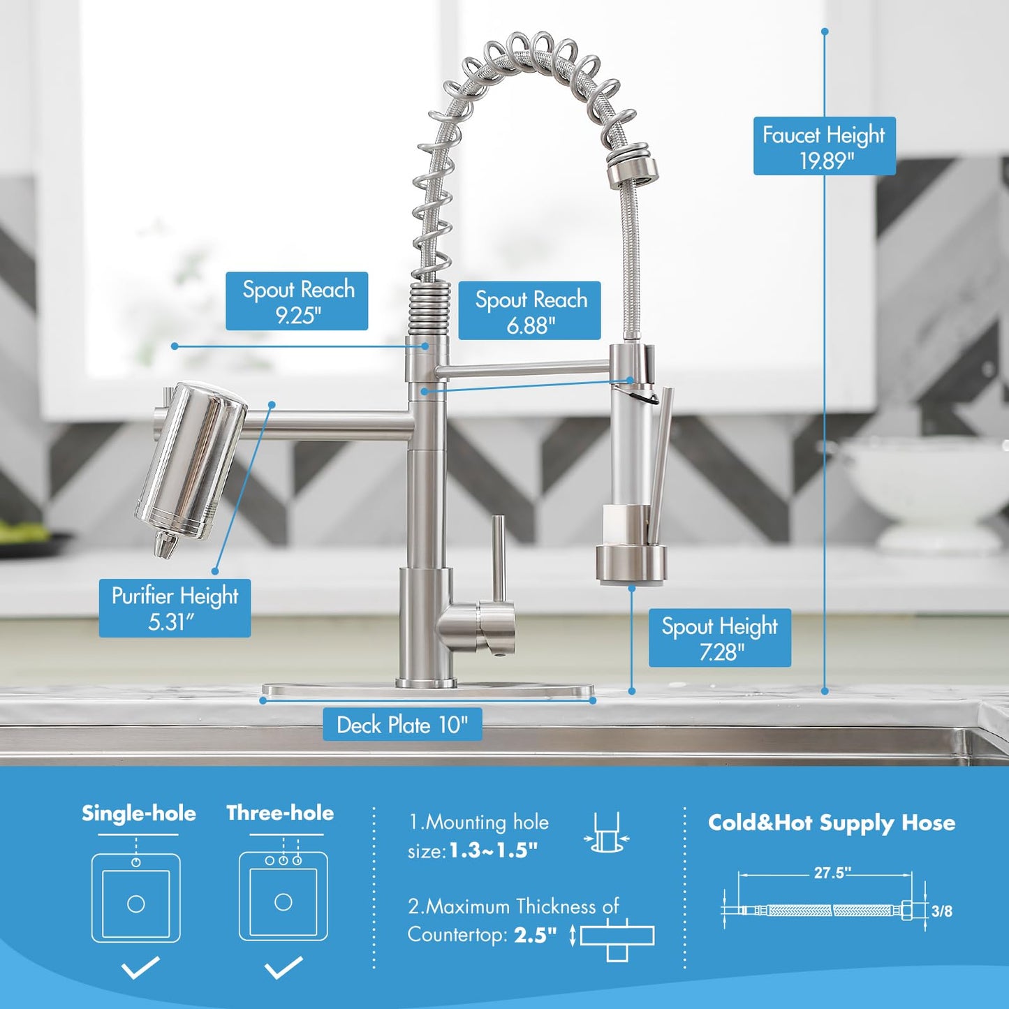 AIMADI Kitchen Faucet with Water Filter and Pull Down Sprayer, Brushed Nickel Stainless Steel Single Handle Kitchen Sink Faucet for Drinking Water, Farmhouse, RV, Utility or Laundry Sink