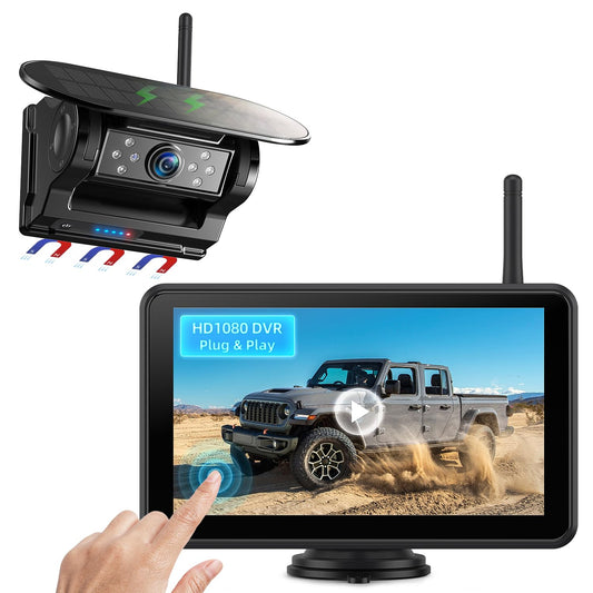 eRapta Magnetic Solar Wireless Backup Camera: HD1080P 7” Touchscreen Portable with DVR, BSD, 1-Min Install-Free IR Night Vision Hitch Backup Camera for Trailer/Truck/Small RV/Camper/Tractor-AWTCM701