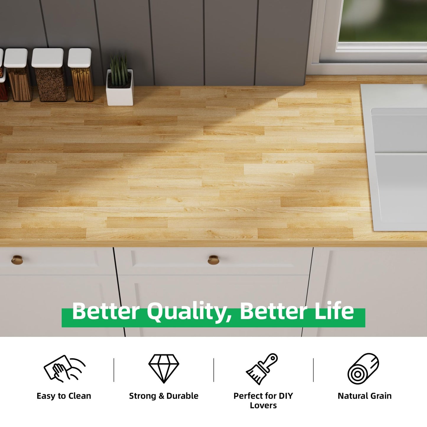 Butcher Block Countertop Wood Tabletop - Premium 3.98ft, 47.76"x25"x1.5" Solid Hardwood Plank for DIY Kitchen Island, Countertop, Coffee Bar and Desk with Natural Unfinished Birch Finish