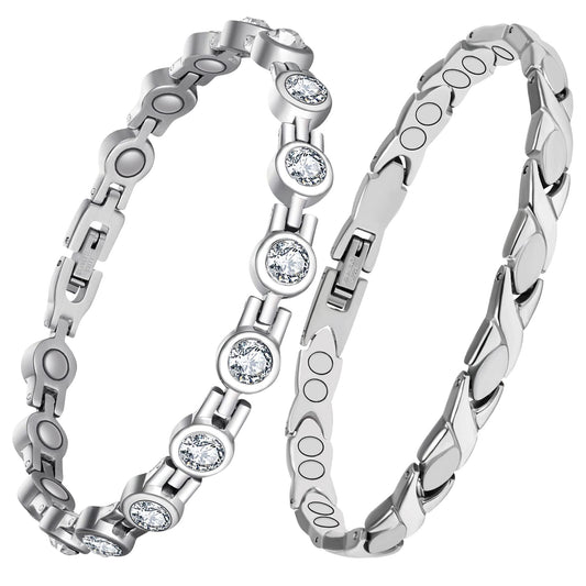 Feraco Magnetic Bracelet for Women Titanium Steel Magnetic Bracelet with Magnets Sparkling Crystal (Pack of 2)