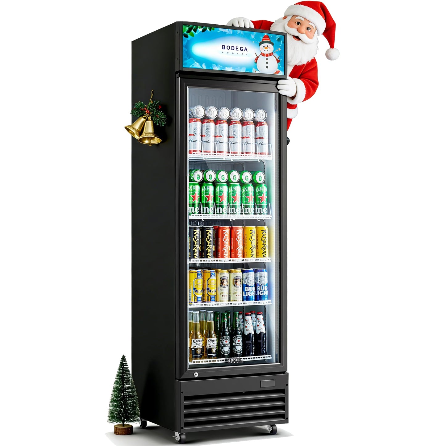 BODEGACOOLER Commercial Beverage Refrigerator, 12.5 Cu. Ft Black Commercial Merchandiser Refrigerator, LED Light/Adjustable Shelves,Upright Large Display Refrigerator For kitchen/Office/Home/Garage.