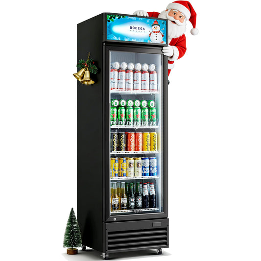 BODEGACOOLER Commercial Beverage Refrigerator, 12.5 Cu. Ft Black Commercial Merchandiser Refrigerator, LED Light/Adjustable Shelves,Upright Large Display Refrigerator For kitchen/Office/Home/Garage.